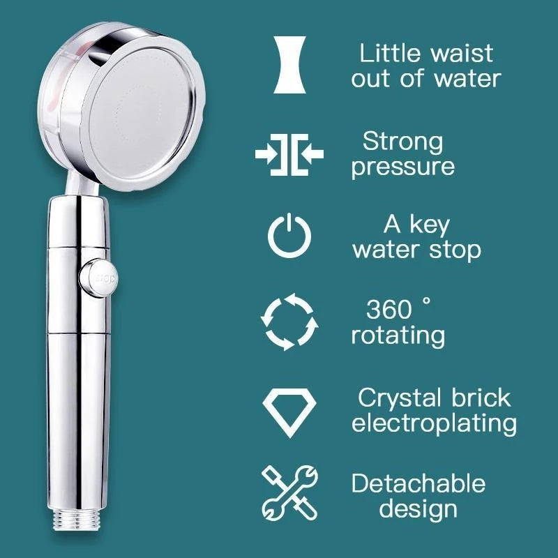 Propeller Driven Shower Head With Stop Button And Cotton Filter Turbocharged High Pressure Shower
