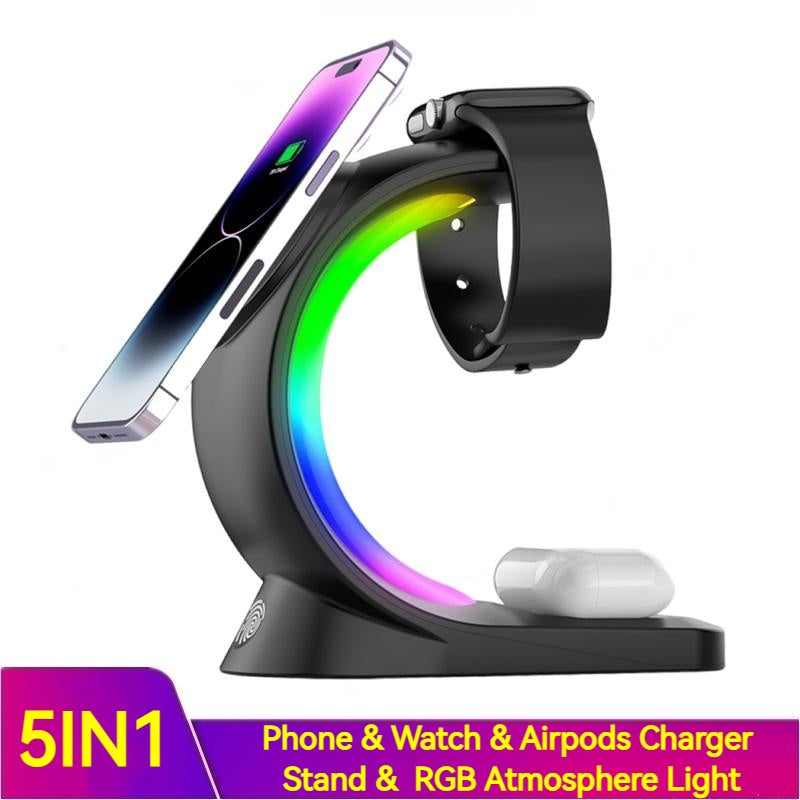 4 In 1 Magnetic Wireless Charger Fast Charging For Smart Phone Atmosphere Light Charging