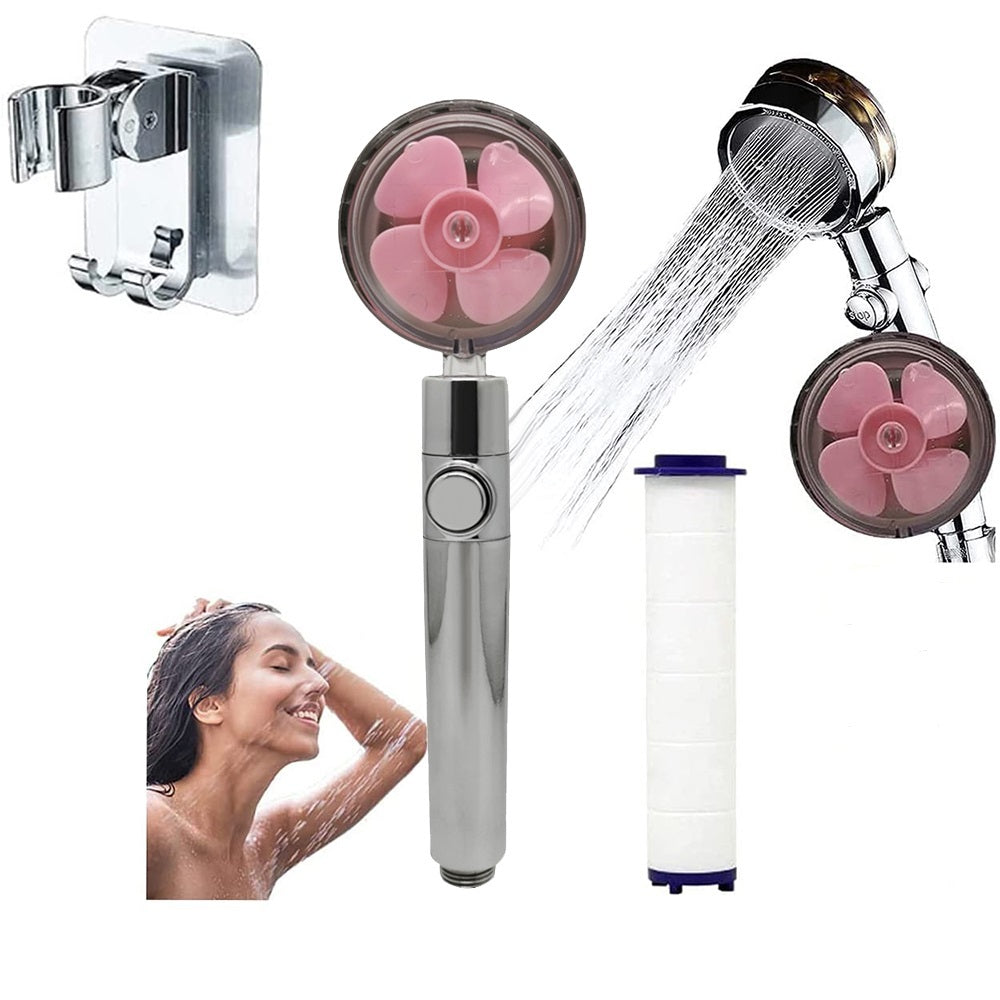 Propeller Driven Shower Head With Stop Button And Cotton Filter Turbocharged High Pressure Shower