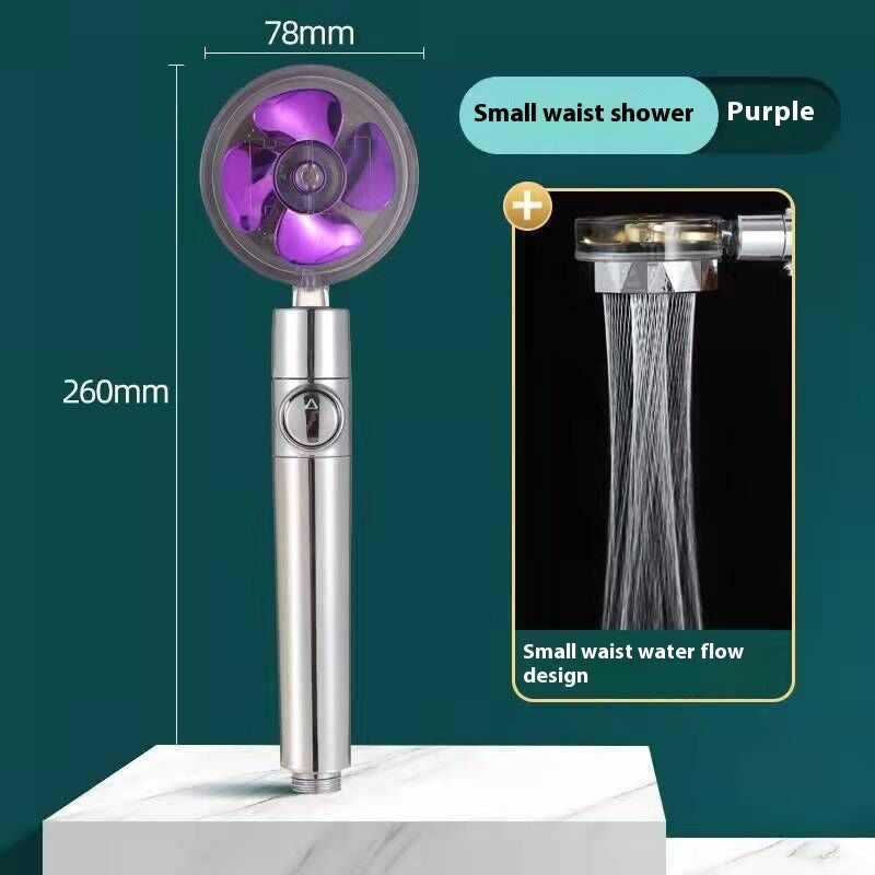 Propeller Driven Shower Head With Stop Button And Cotton Filter Turbocharged High Pressure Shower