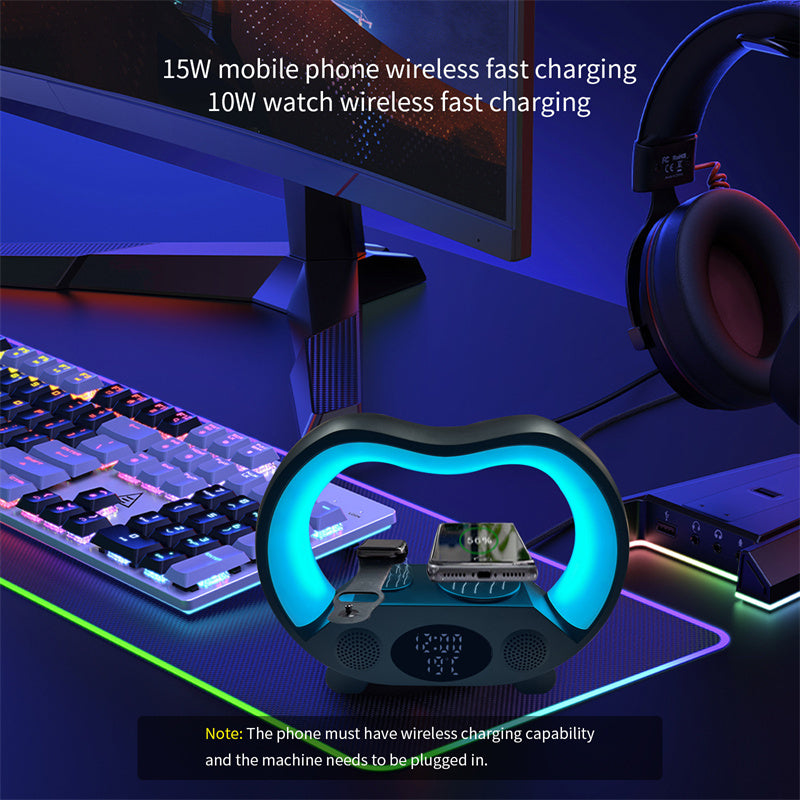 New 6 In 1 Smart Remote Control Bluetooth Intelligent LED Table Lamp Multi-function Wireless Charger Speaker