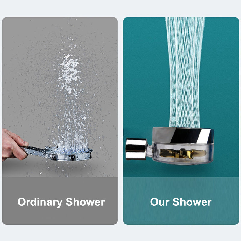 Propeller Driven Shower Head With Stop Button And Cotton Filter Turbocharged High Pressure Shower