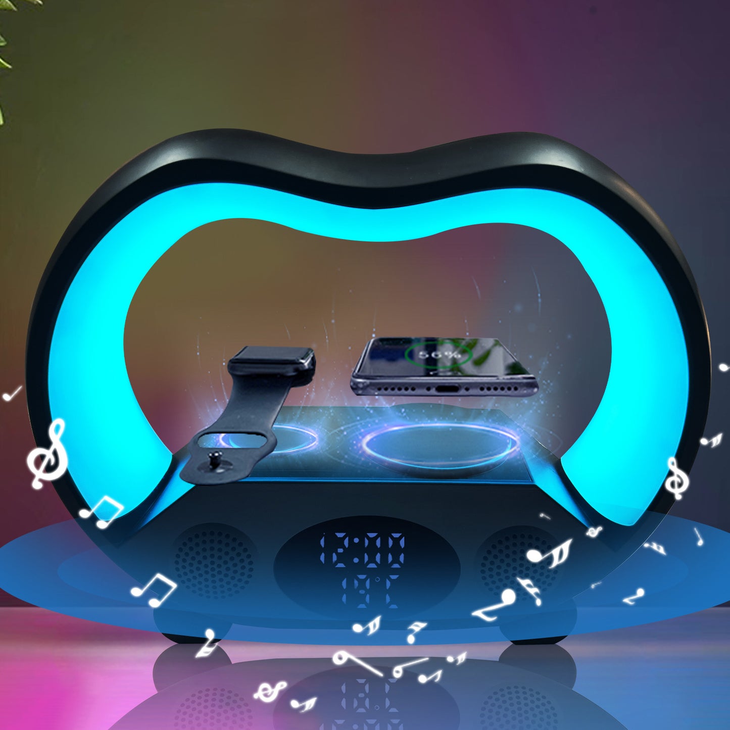 New 6 In 1 Smart Remote Control Bluetooth Intelligent LED Table Lamp Multi-function Wireless Charger Speaker