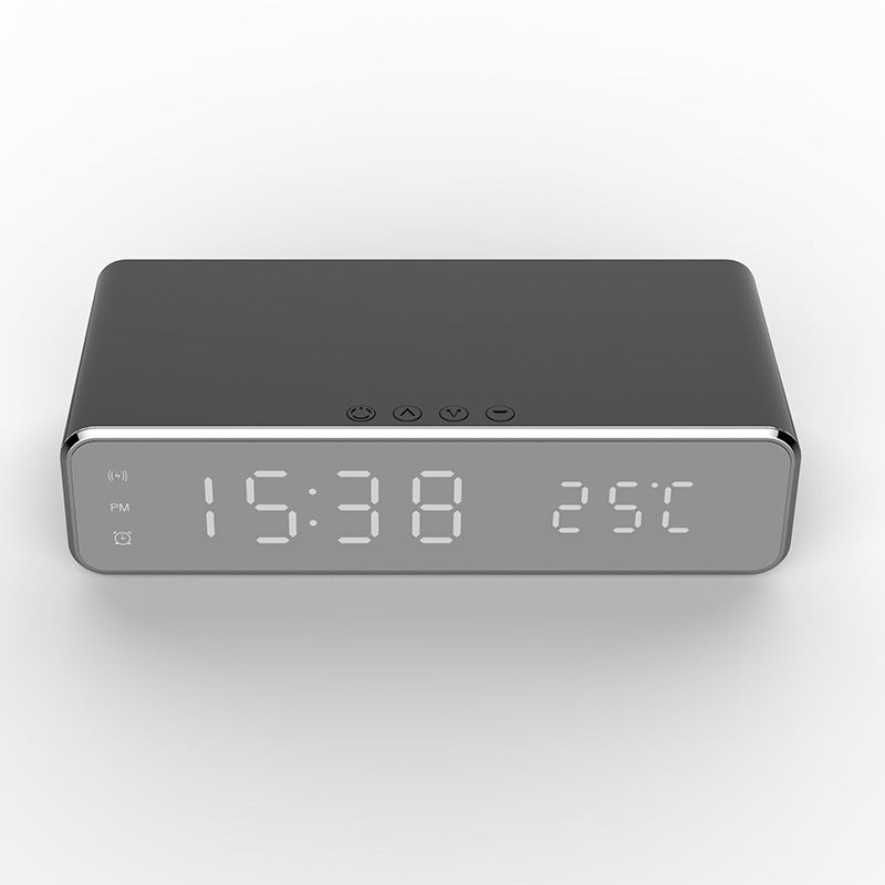 LED Electric Alarm Clock With Wireless Charger Desktop Digital Despertador Thermometer Clock HD Mirror