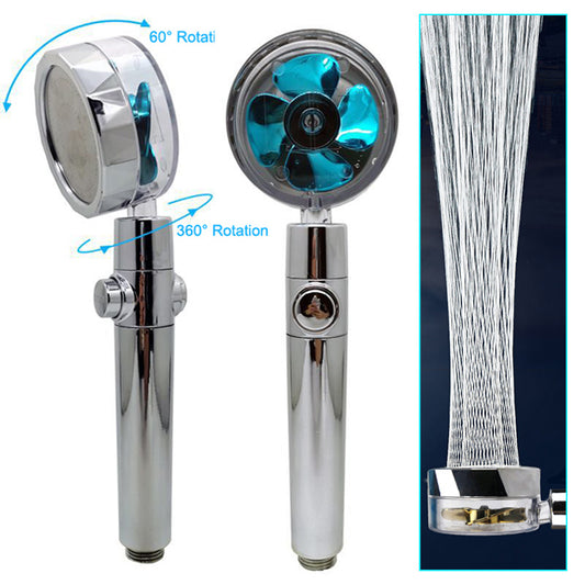 Propeller Driven Shower Head With Stop Button And Cotton Filter Turbocharged High Pressure Shower