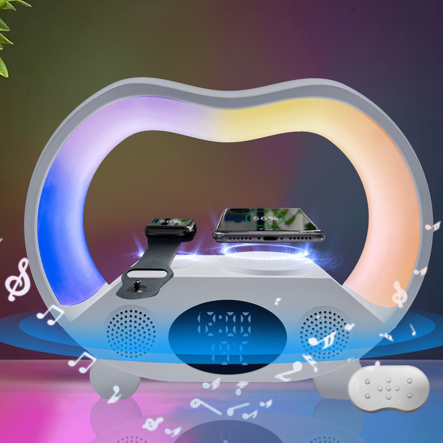 New 6 In 1 Smart Remote Control Bluetooth Intelligent LED Table Lamp Multi-function Wireless Charger Speaker