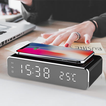 LED Electric Alarm Clock With Wireless Charger Desktop Digital Despertador Thermometer Clock HD Mirror