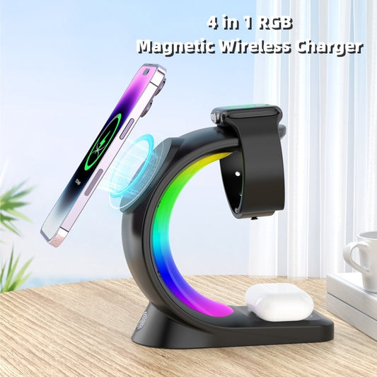 4 In 1 Magnetic Wireless Charger Fast Charging For Smart Phone Atmosphere Light Charging