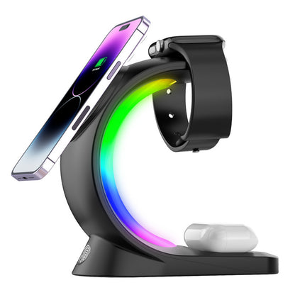 4 In 1 Magnetic Wireless Charger Fast Charging For Smart Phone Atmosphere Light Charging