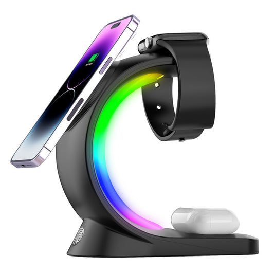 4 In 1 Magnetic Wireless Charger Fast Charging For Smart Phone Atmosphere Light Charging