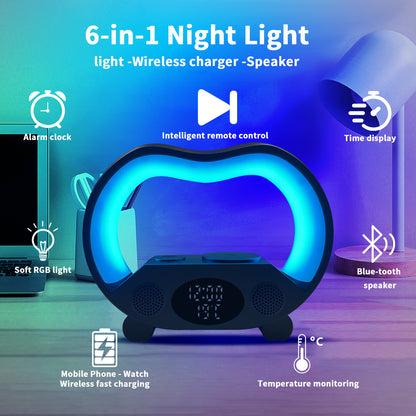 New 6 In 1 Smart Remote Control Bluetooth Intelligent LED Table Lamp Multi-function Wireless Charger Speaker