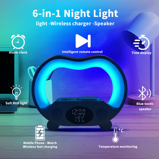 New 6 In 1 Smart Remote Control Bluetooth Intelligent LED Table Lamp Multi-function Wireless Charger Speaker