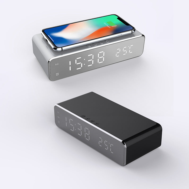 LED Electric Alarm Clock With Wireless Charger Desktop Digital Despertador Thermometer Clock HD Mirror