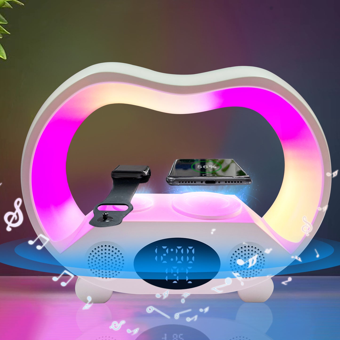 New 6 In 1 Smart Remote Control Bluetooth Intelligent LED Table Lamp Multi-function Wireless Charger Speaker