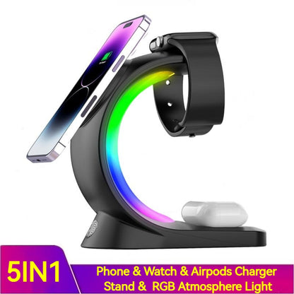 4 In 1 Magnetic Wireless Charger Fast Charging For Smart Phone Atmosphere Light Charging