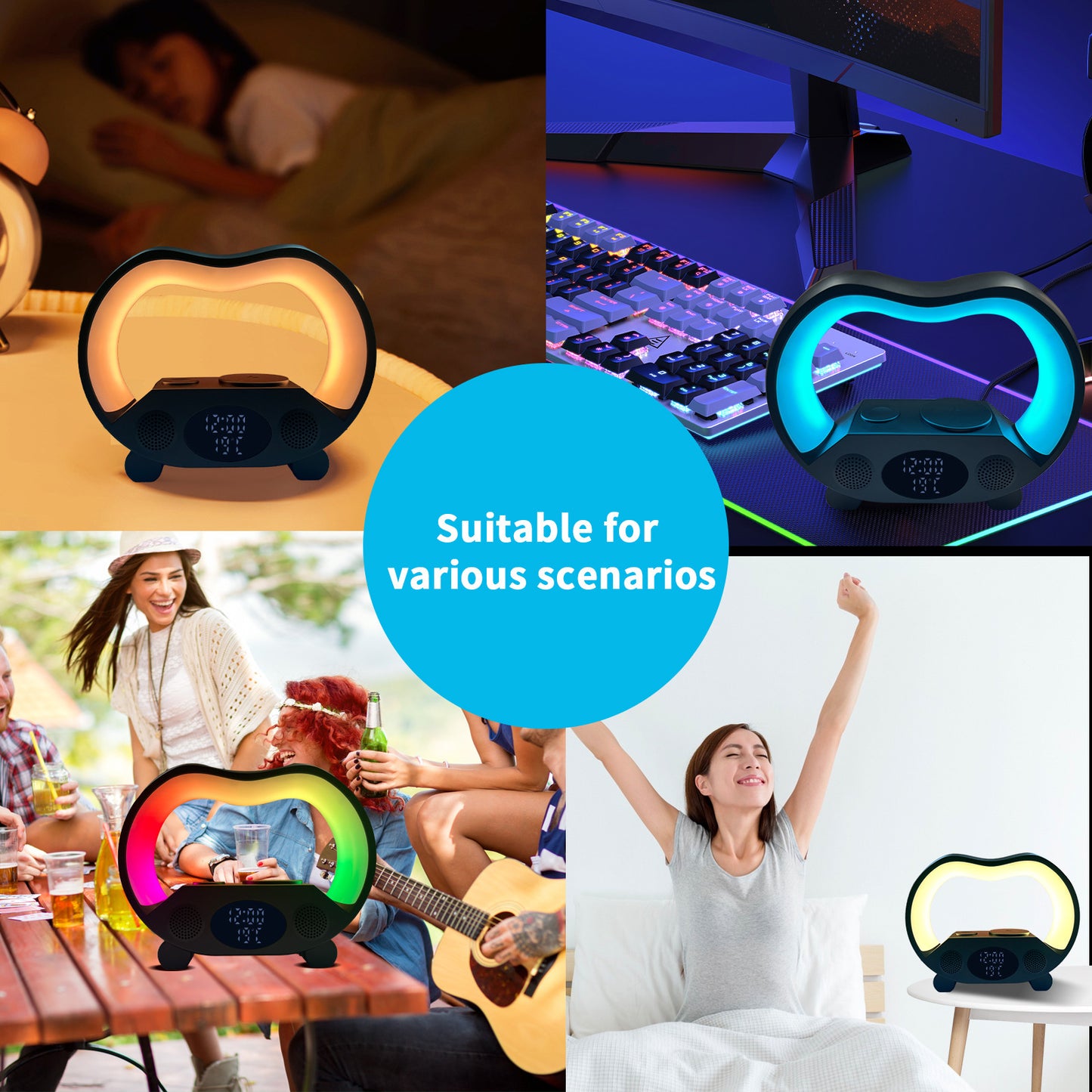 New 6 In 1 Smart Remote Control Bluetooth Intelligent LED Table Lamp Multi-function Wireless Charger Speaker